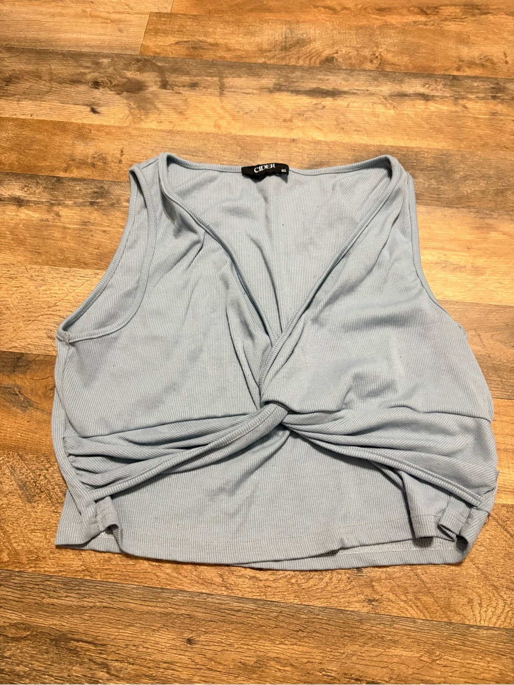 CIDER Plus Size 1XL Blue Ribbed Twist Front Tank Top Sleeveless V Neck
